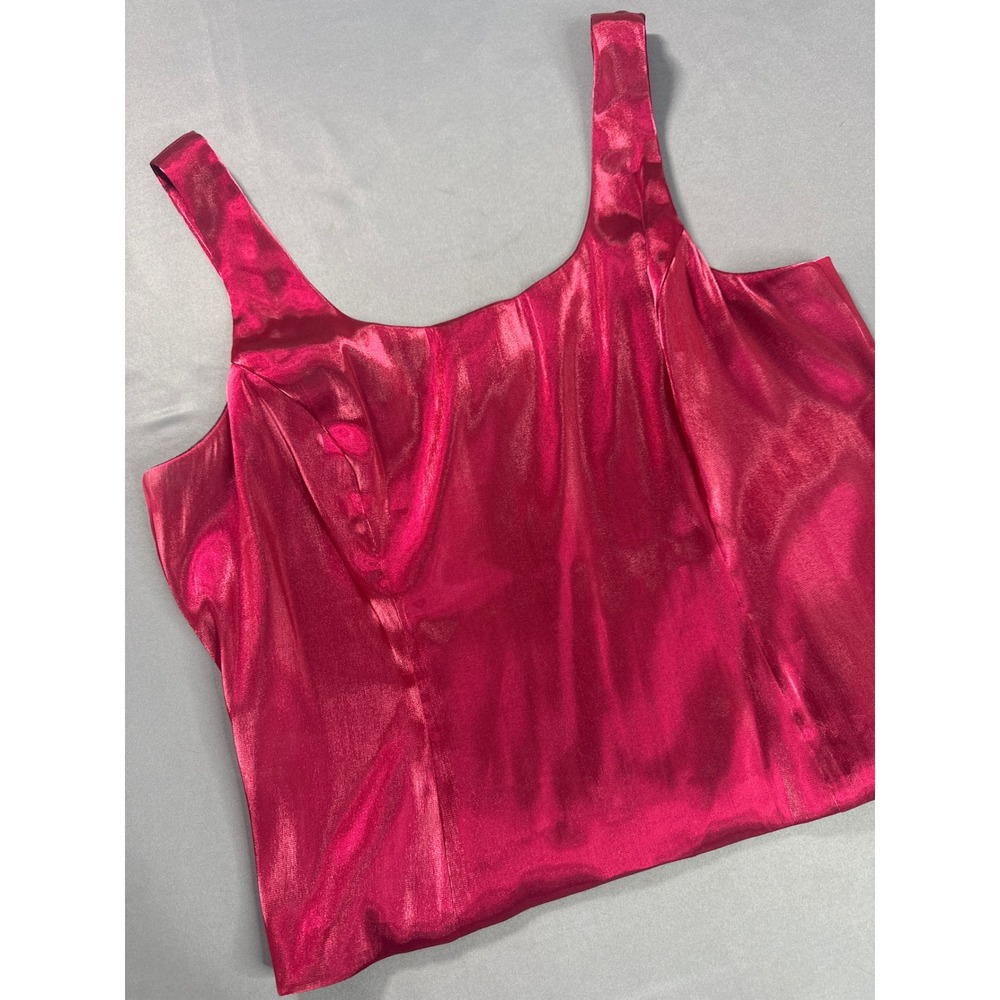 JR Nites by Carol 90s Y2K Deep Wine Shimmer Metallic Sleeveless Top‎ Size 14